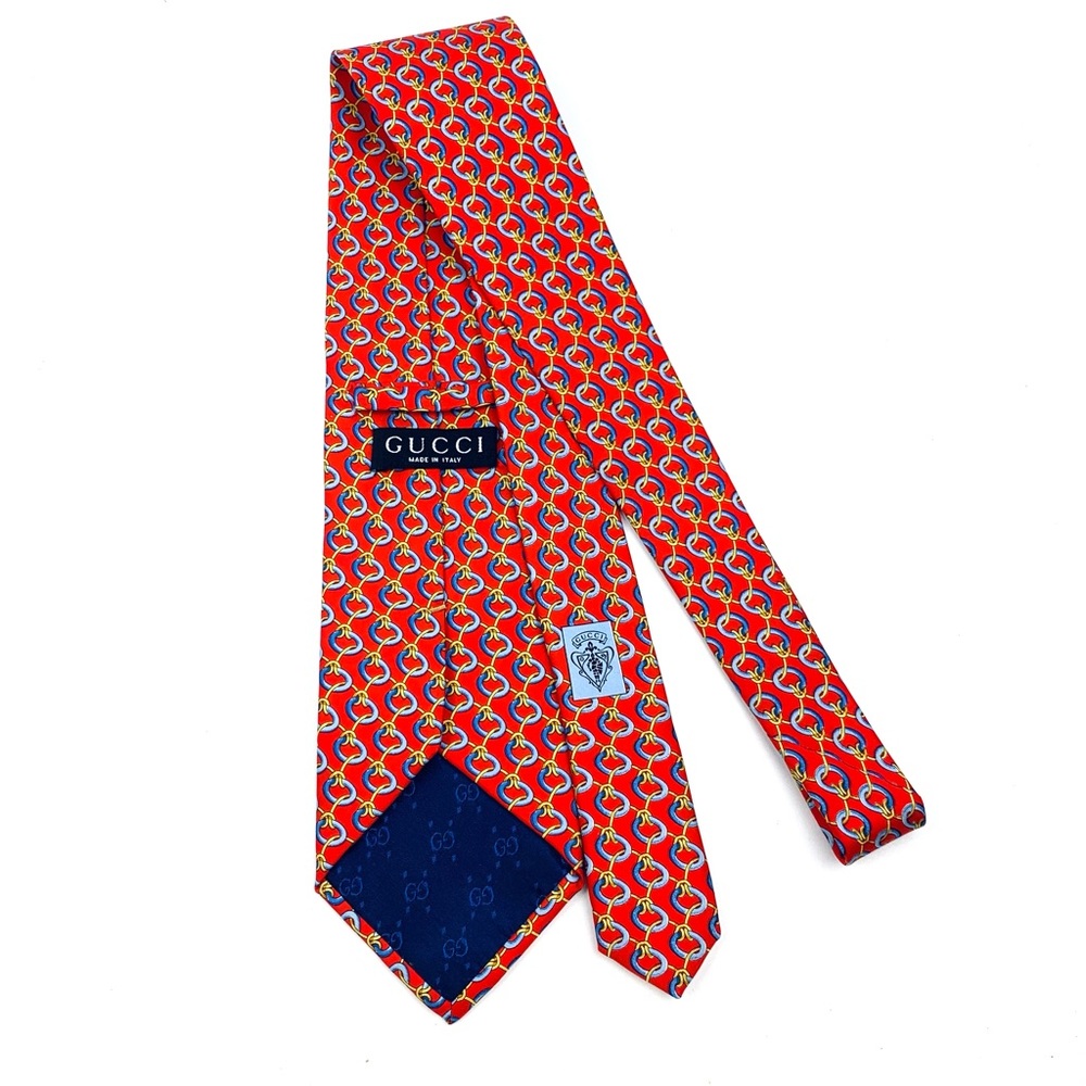 Gucci Tie Printed Silk Knotted Pattern Red Regular Width Neck Tie EUC One Size - Picture 2 of 7